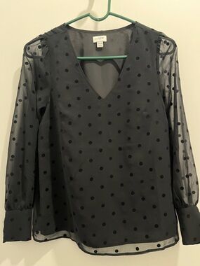 J. Crew Black Polka Dot Sheer V-Neck Blouse
